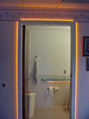LEDs help residents locate doorways and bathroom features