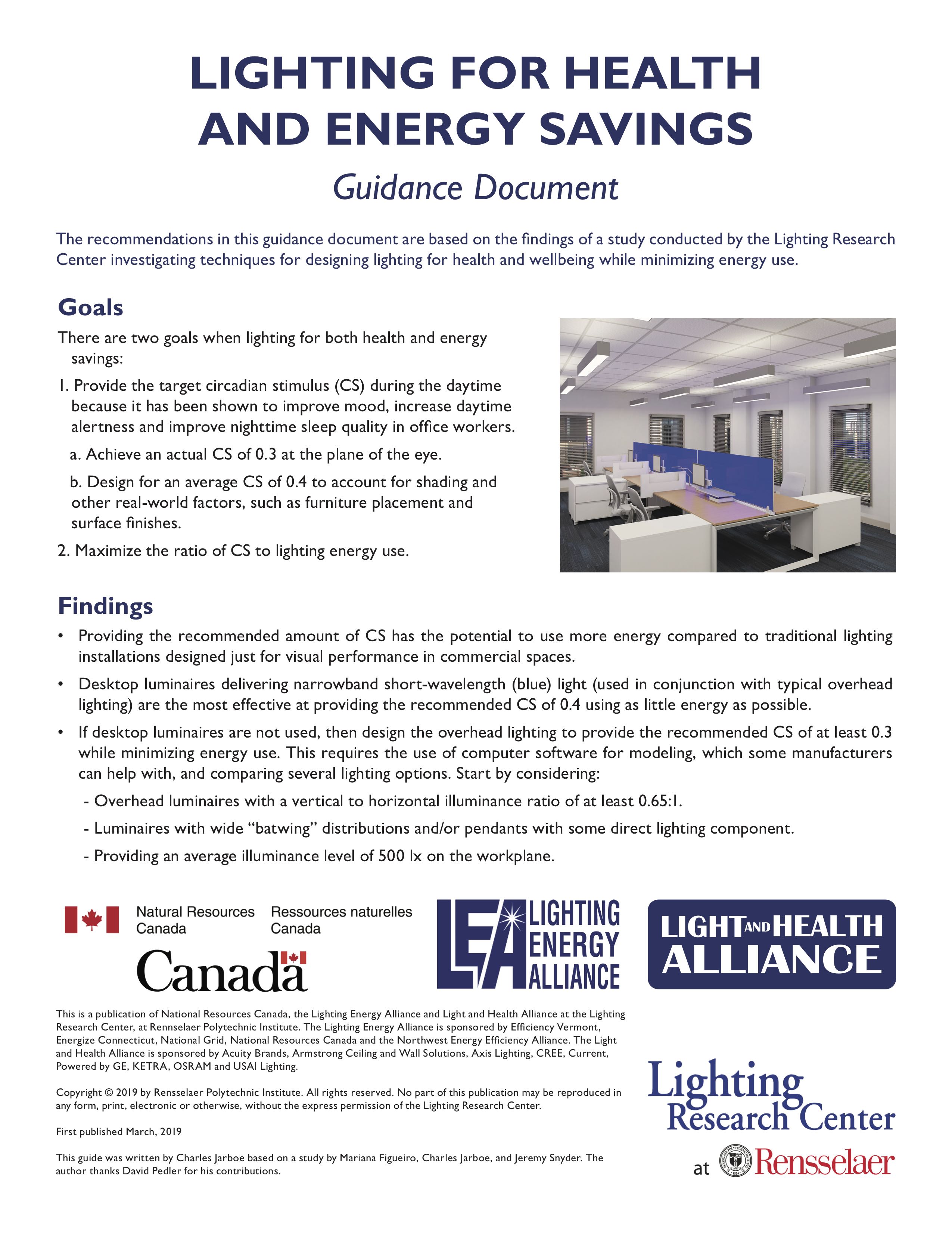 Lighting for Health and Energy Savings guidance document cover